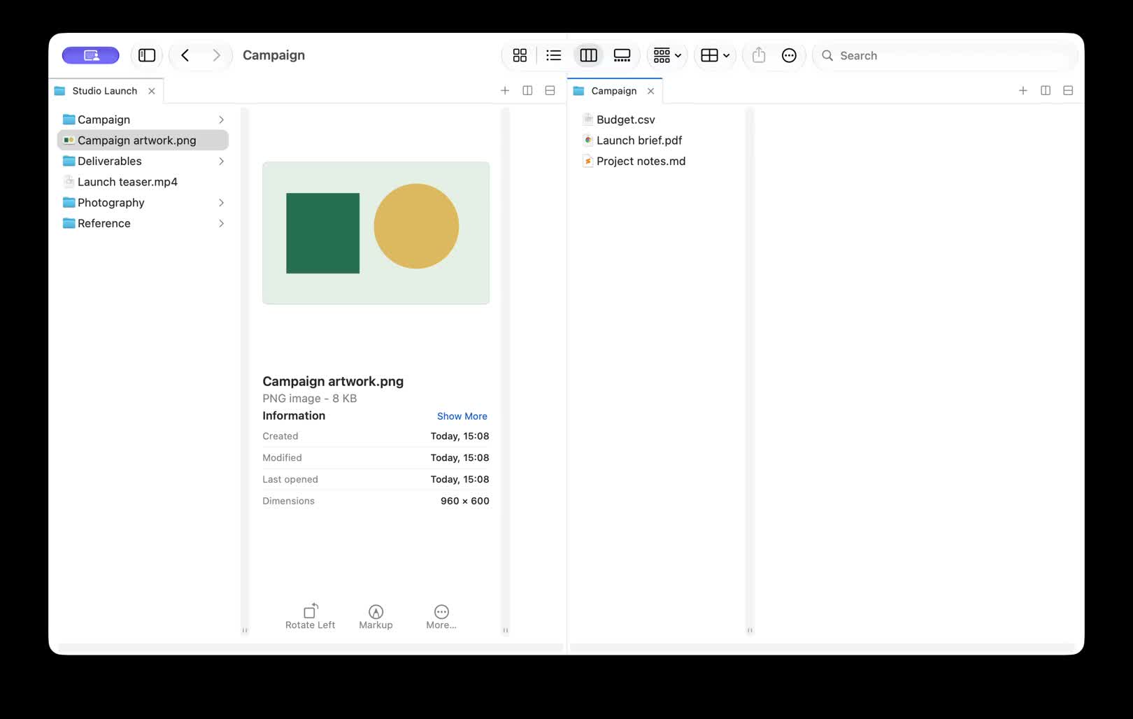 FileOctopus displaying a project in two side-by-side file panes