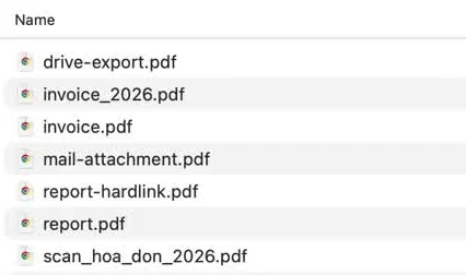 PDF file names in the matching results list